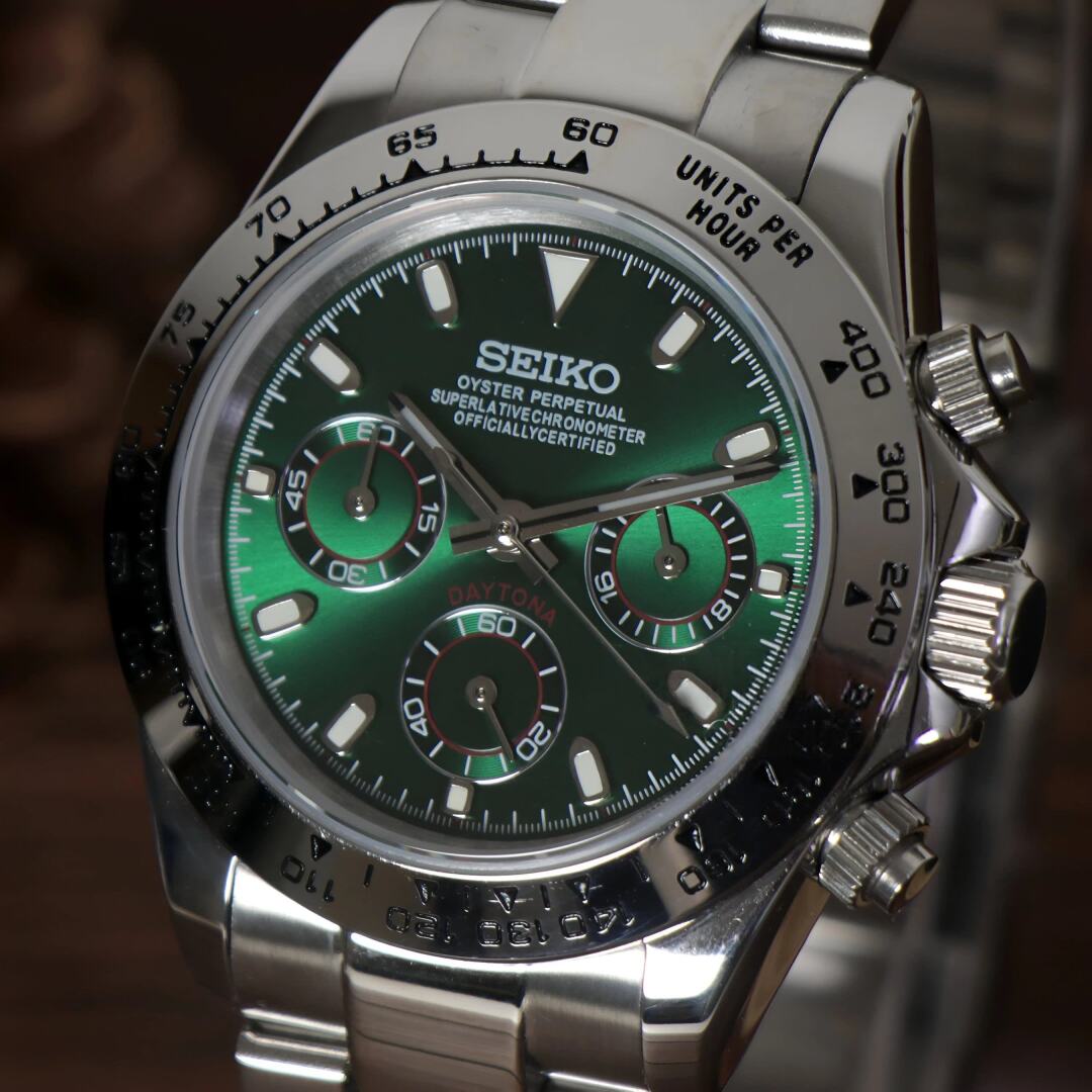 Seiko Daytona Mod ‘Steel Silver Bezel Green Dial’ 40