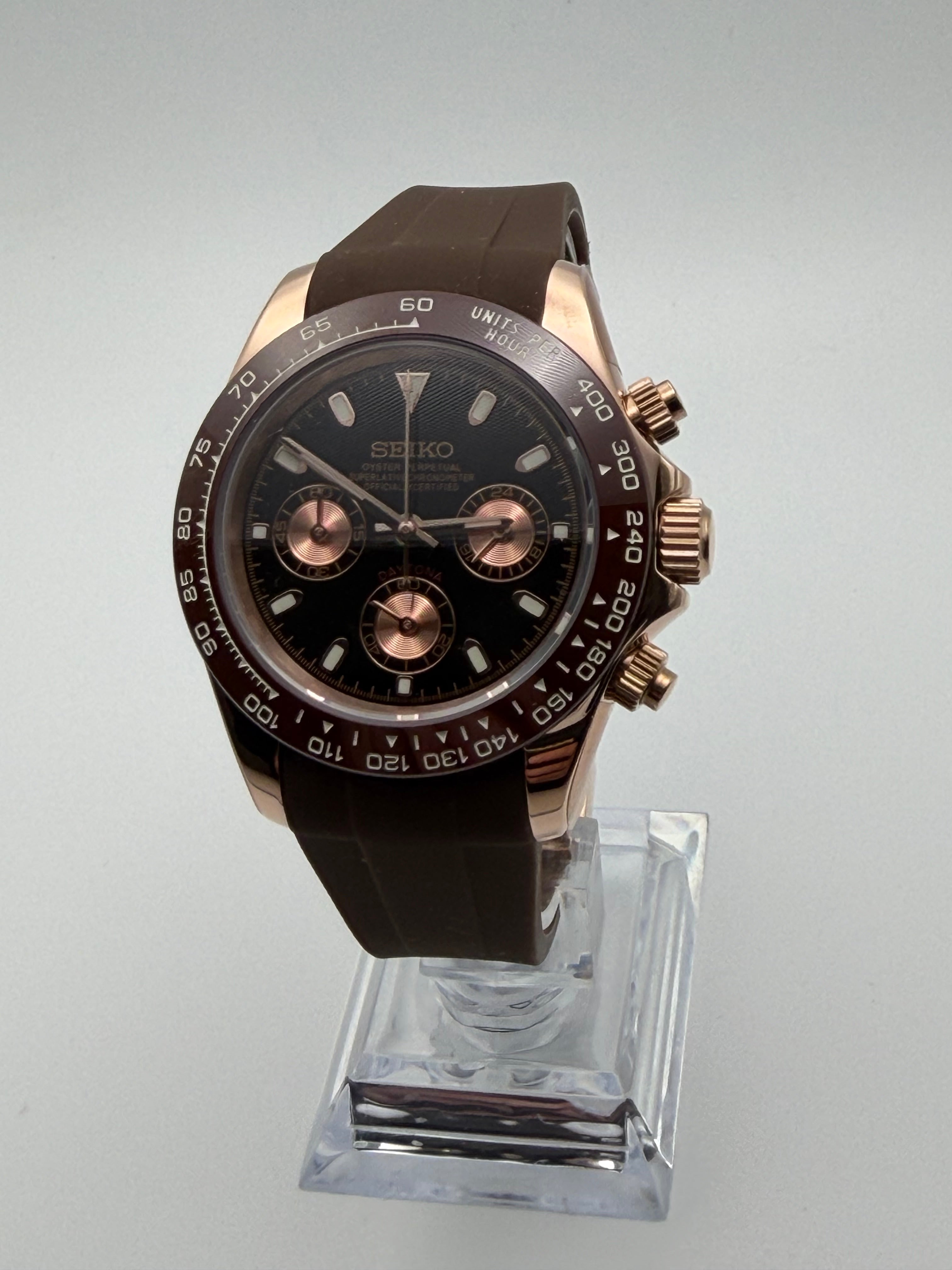 Seiko Daytona Caramel Mocha Homage – Oysterflex Strap, VK63, 40mm