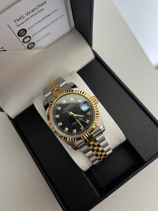 Seiko Datejust mod ‘Two-tone Black Diamond Dial’ 36/39