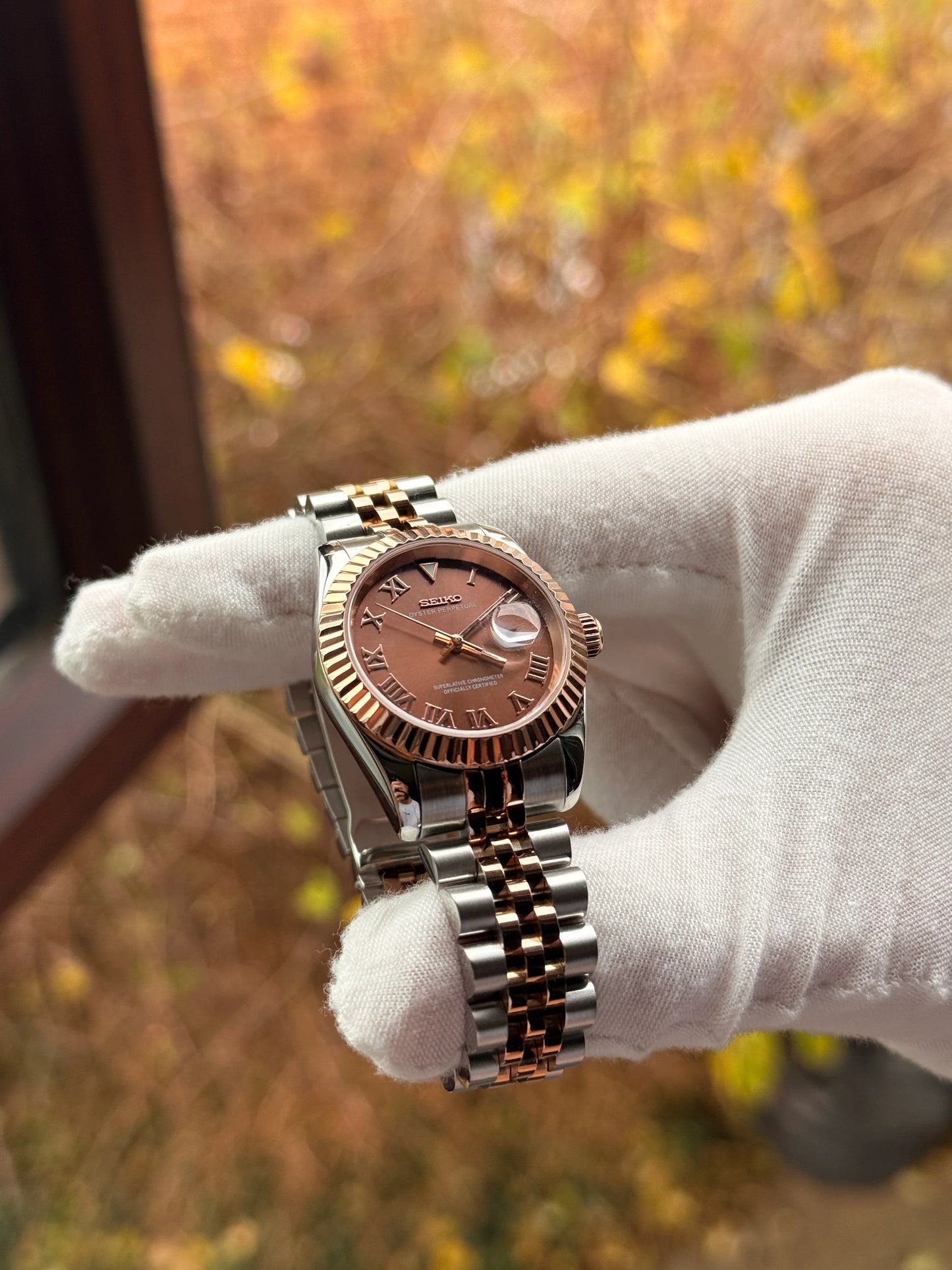 Seiko Ladies Date-just Mod ‘Rose Gold- Roman Chocolate Dial’ 31mm