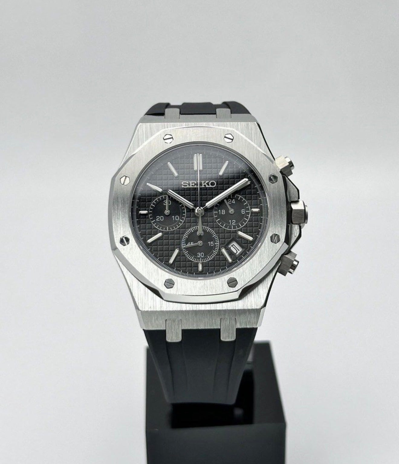 Seiko ‘Royal Oak’ Mod Black Rubber Strap 41mm