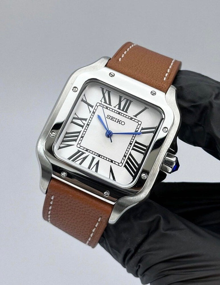 Seiko Santos Mod ‘Steel White Dial/ Leather Strap’ 39