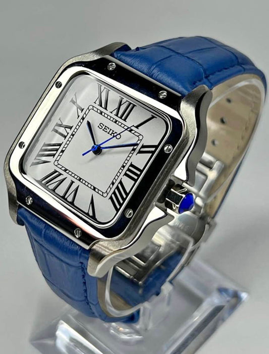 Seiko Santos Mod ‘Classic White Dial’ 39 (Blue Leather Strap)