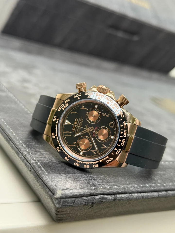 Seiko Daytona Mod Oyster-flex ‘Rose Gold Black Arabic Dial’ 40
