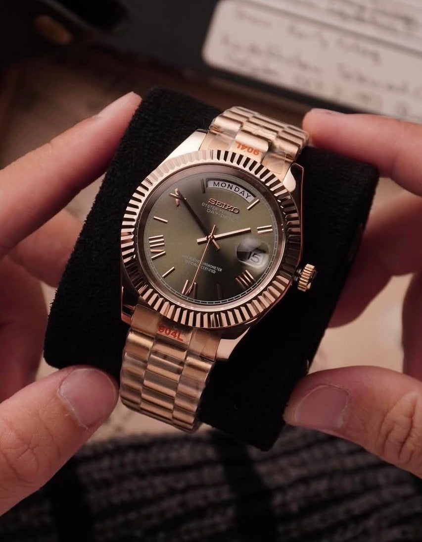 Seiko Day-date Mod ‘Rose Gold Roman Green Dial’ 36/39