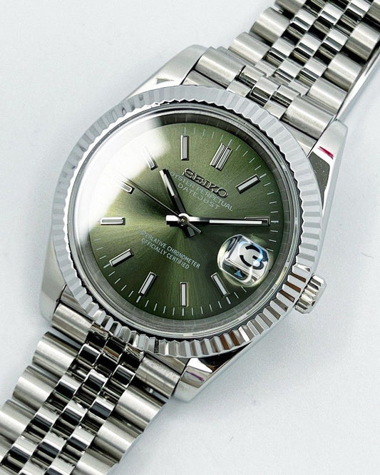 Seiko Date-just Mod Olive Green Dial Mod 36/39