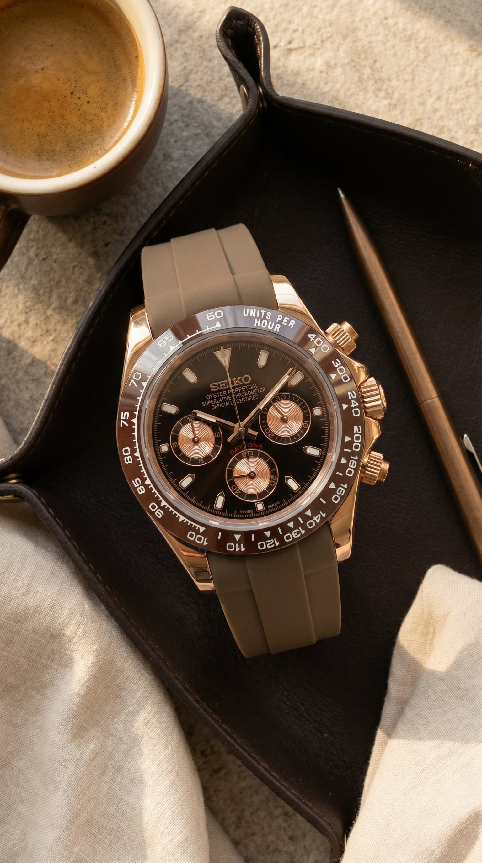 Seiko Daytona Caramel Mocha Homage – Oysterflex Strap, VK63, 40mm