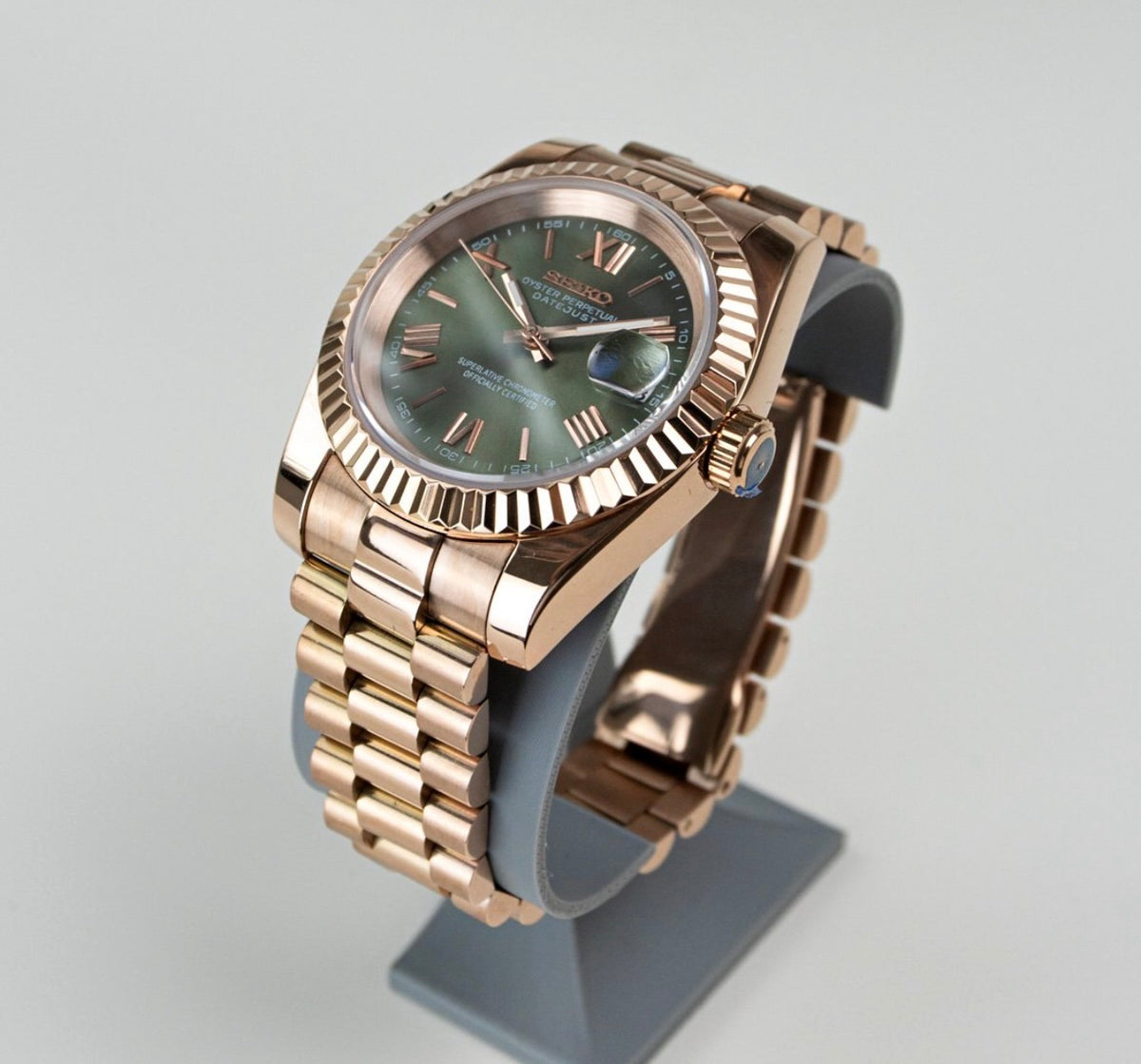 Seiko Date-just Mod ‘Rose Gold Green Roman Dial’ 36/39