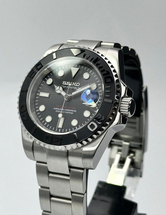 Seiko Steel Yachtmaster Black Dial& Bezel