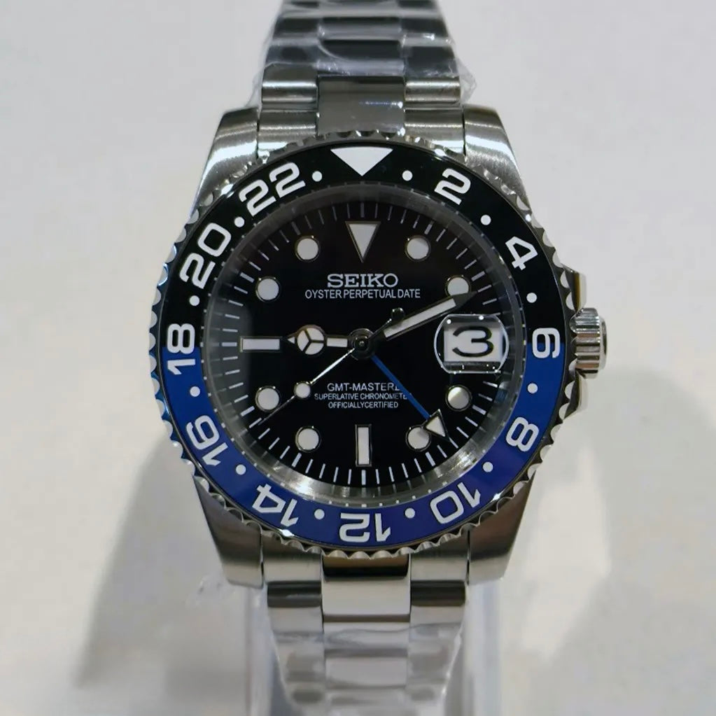 Seiko GMT-Master Batman Homage Watch – NH34 GMT, Blue/Black, 40mm