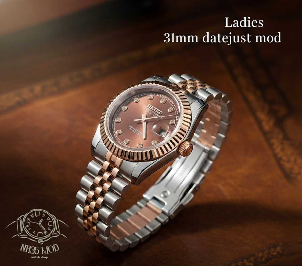 Ladies Seiko date-just Mod chocolate diamond dial 31mm
