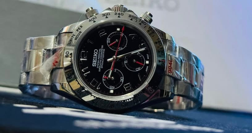 Seiko Daytona Mod Steel Bezel ‘Black Dial Red Hands’ 40