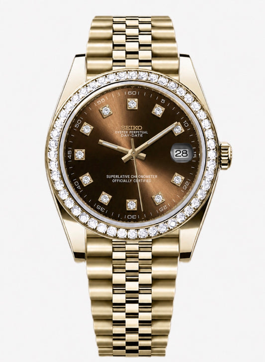 Seiko Date-just Mod ‘Brown dial/ Diamond bezel’ 36/39