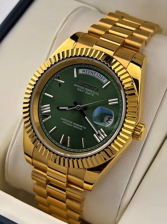 Seiko Day-date Mod ‘Gold/Green Sunburst Dial’ 39