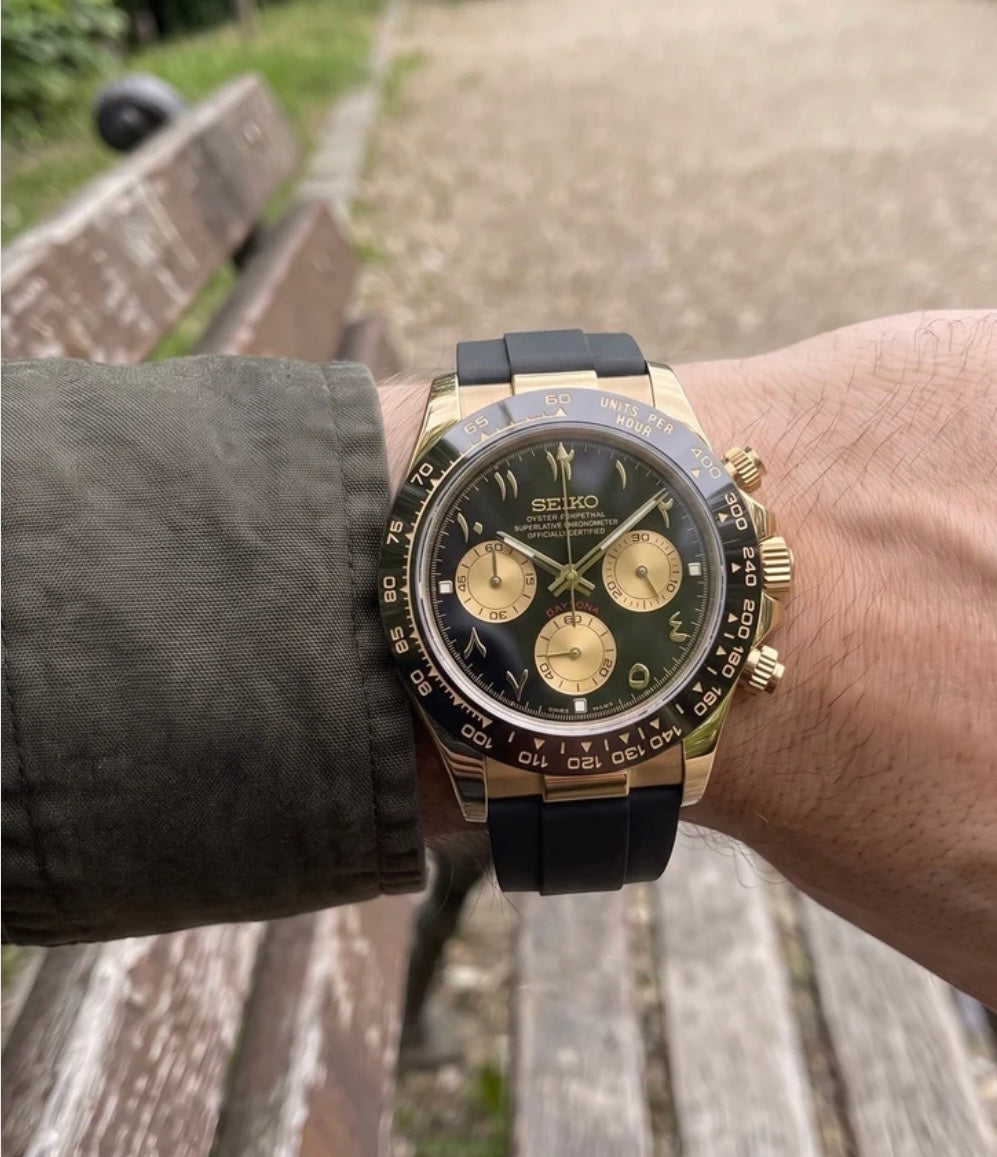 Seiko Daytona Mod Gold’ Black Arabic Dial/ Gold Sub-dials’ 40