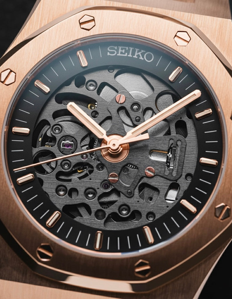 Seiko Royal Oak Skeleton Homage – Rose Gold, NH72, 41mm | NH35 Mod