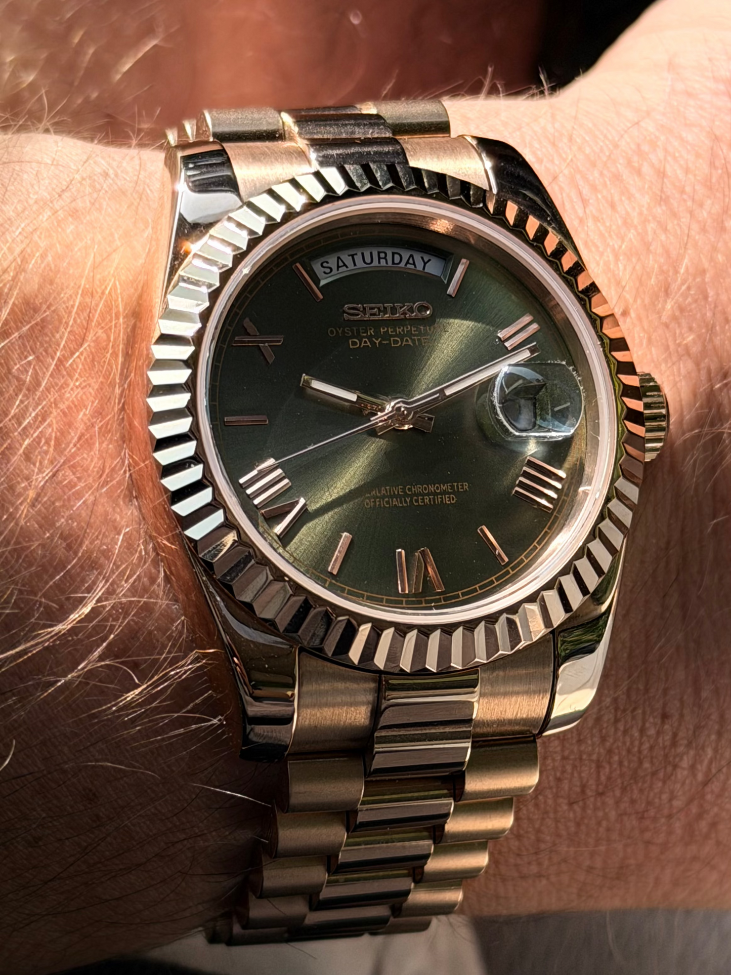 Seiko Day-date Mod ‘Rose Gold Roman Green Dial’ 36/39
