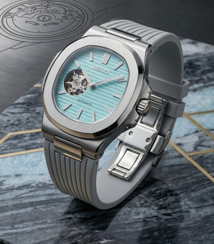 Seiko Nautilus Mod Open Heart ‘Tiffany Dial / Grey Rubber Strap’ 40