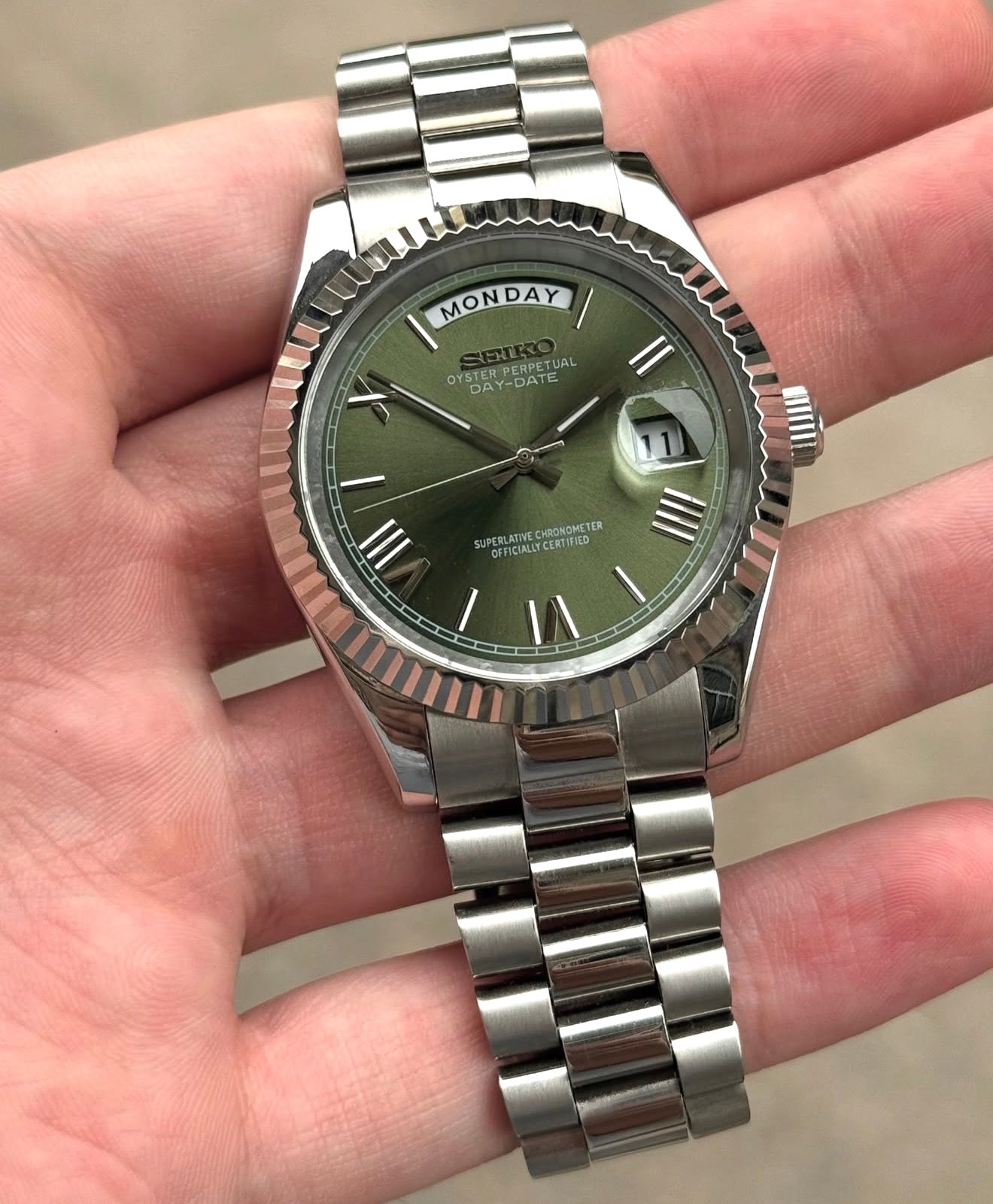 Seiko Day-Date Mod ‘Roman Green Dial’ 36/39