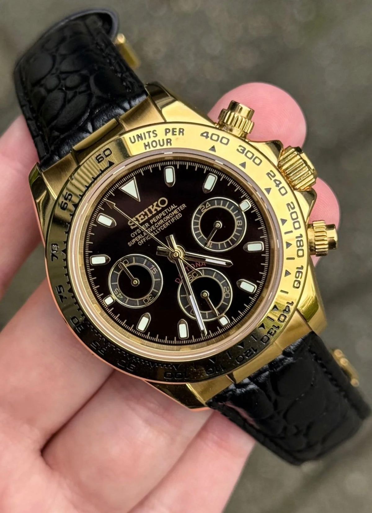 Seiko Daytona Mod ‘Gold Black Leather Strap’ 40