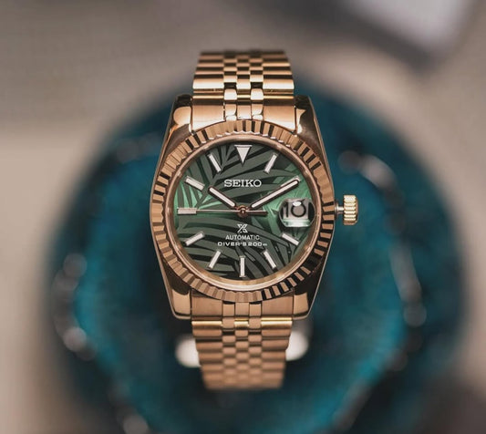 Seiko Datejust Mod Green Palm Dial (18K Rose Gold)