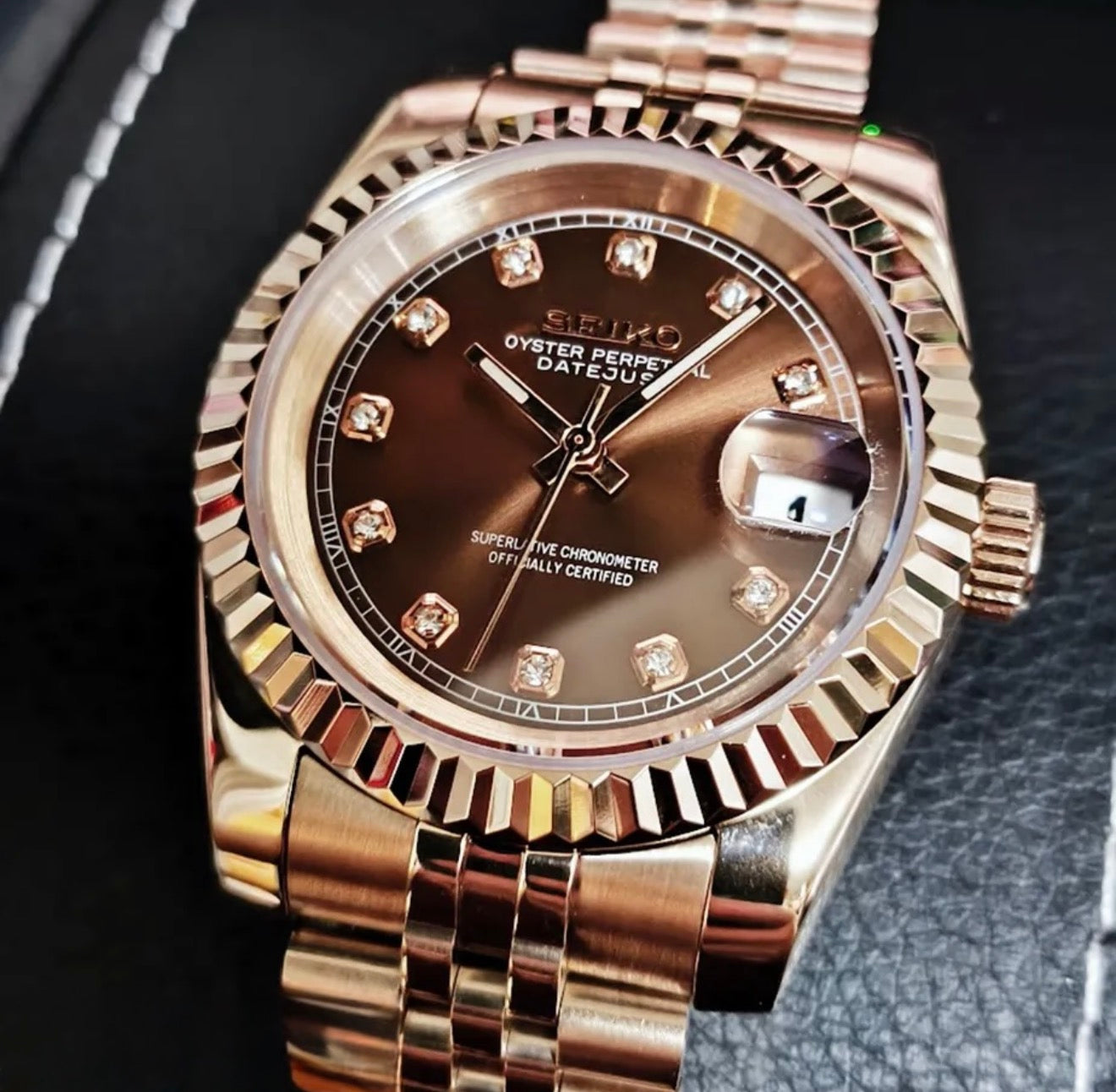 Seiko Date-just Mod Rose Gold ‘Brown Diamond Dial’ 36/39