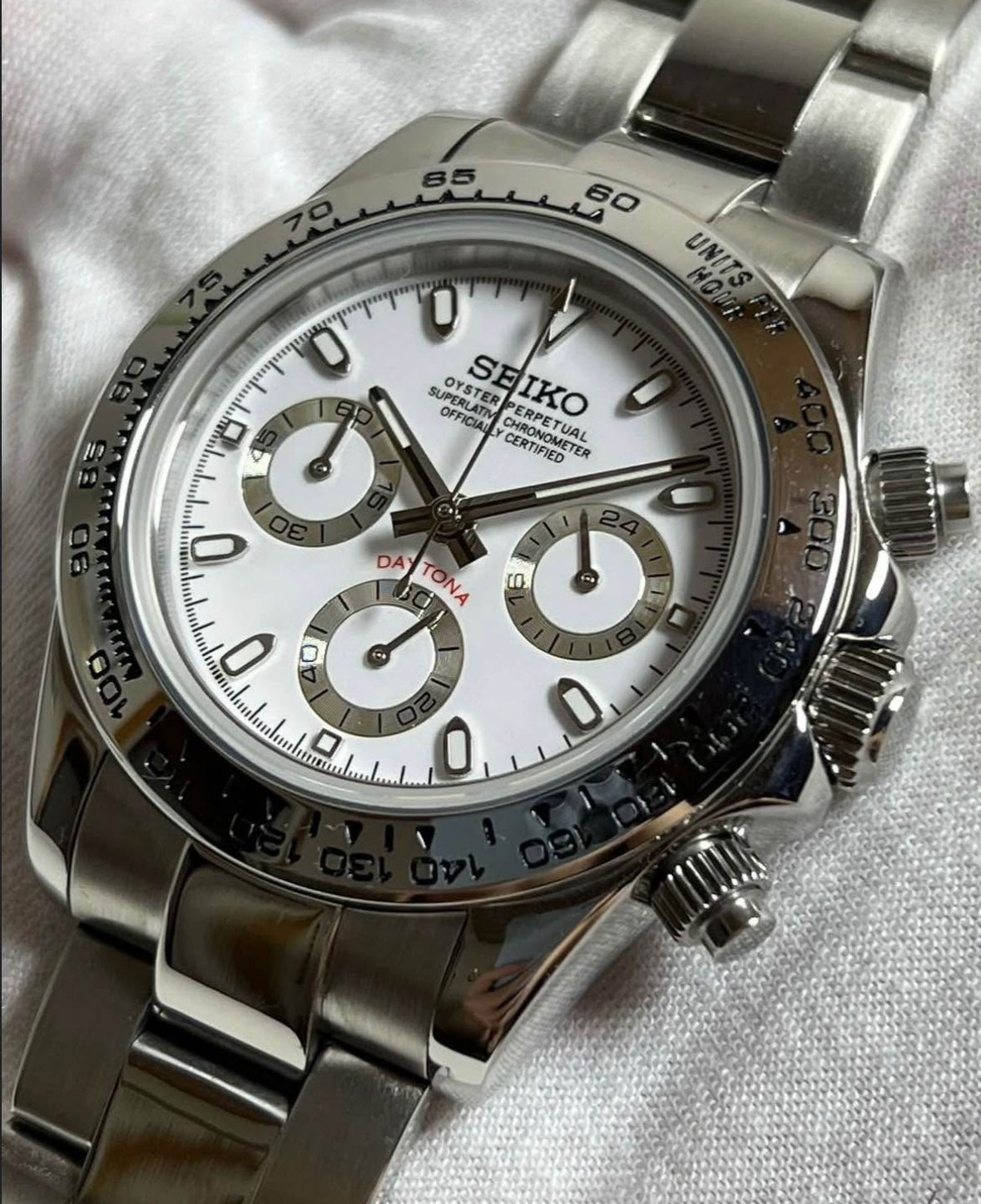 Seiko Daytona Mod ‘Silver Steel White Dial’ 40