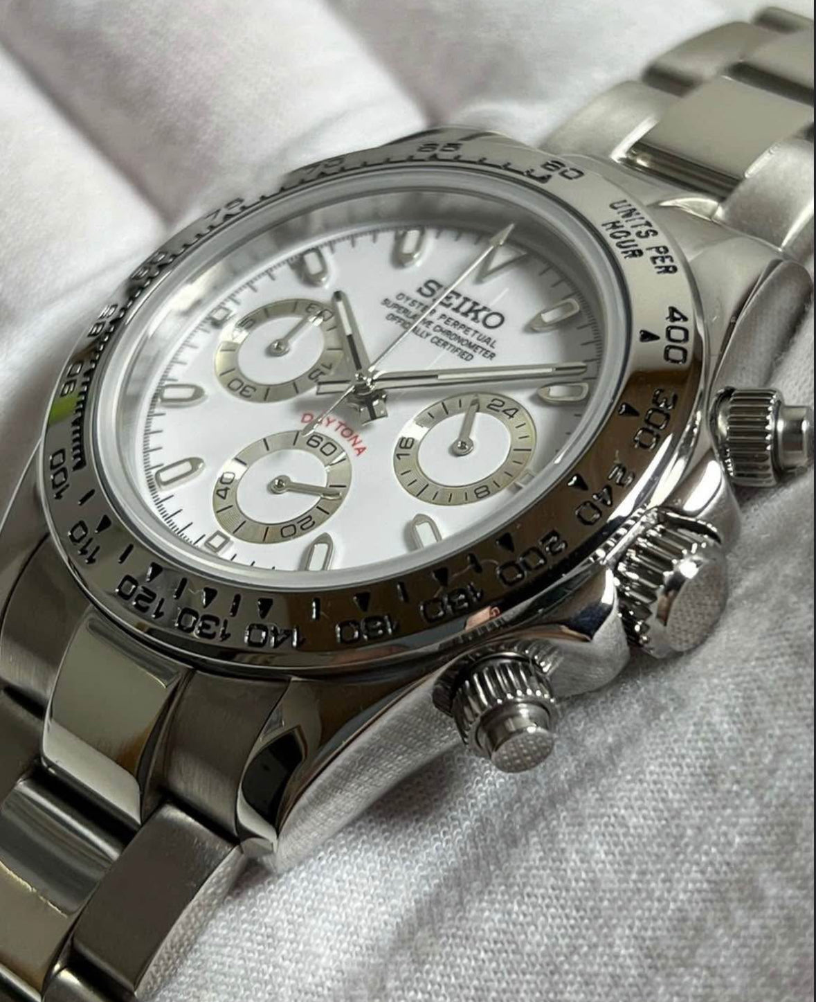 Seiko Daytona Mod ‘Silver Steel White Dial’ 40