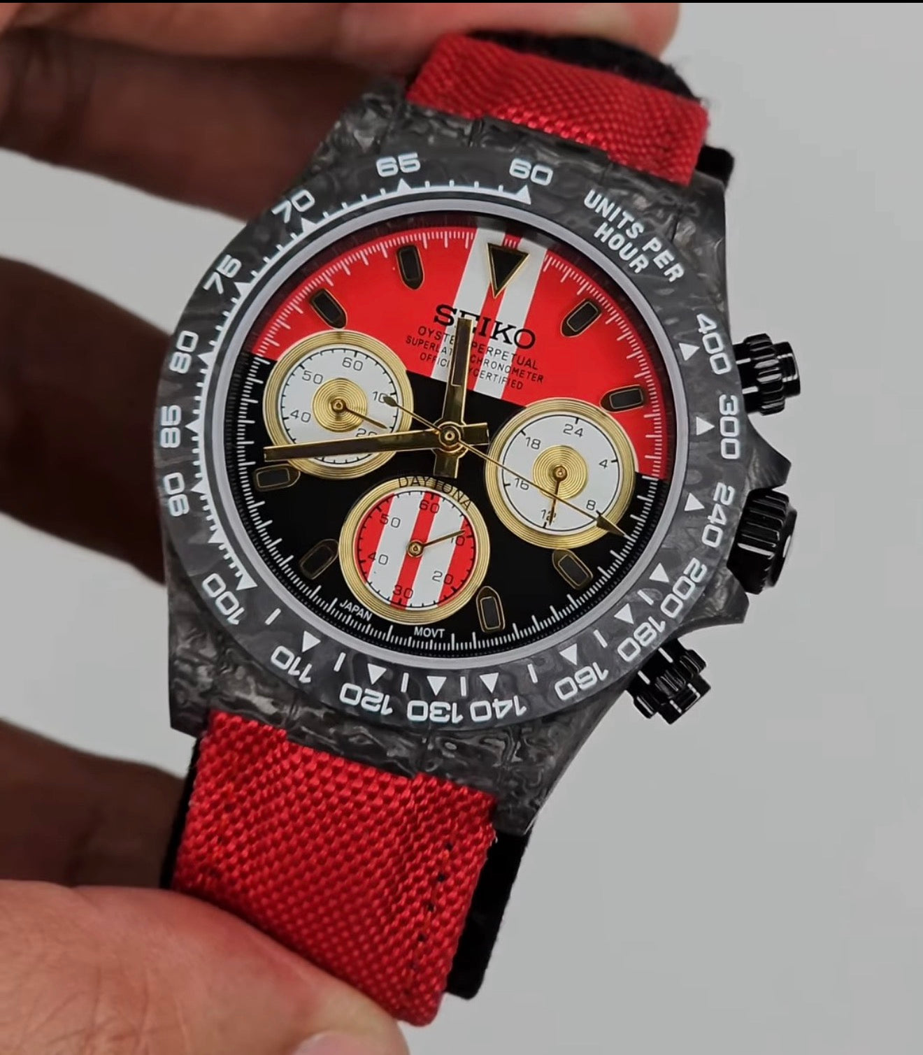 Seiko Daytona Mod ‘Carbon Fibre Red/Gold Edition’ 40