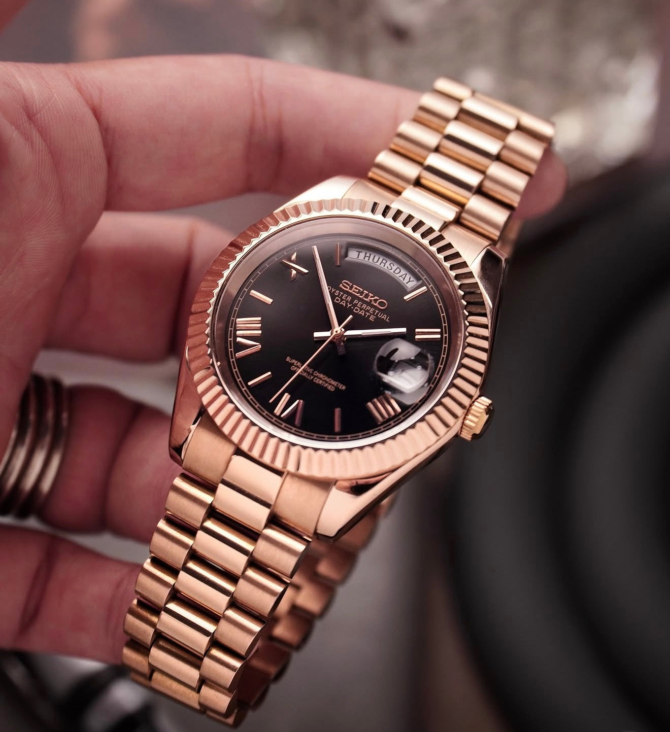 Seiko Day-date Mod ‘Rose Gold Black Dial‘ 36/39