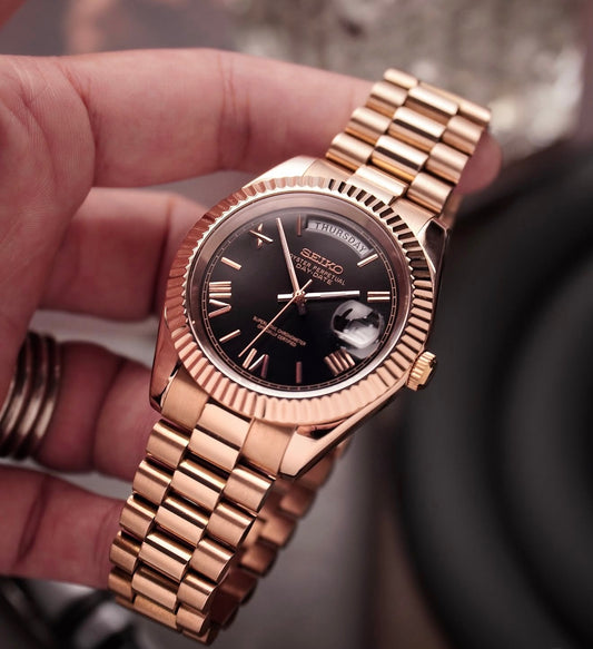 Seiko Day-date Mod ‘Rose Gold Black Dial‘ 36/39