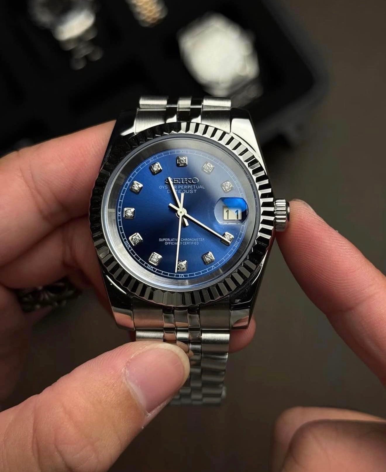 Seiko Date-just Mod ‘Blue Diamond Dial’ 36/39
