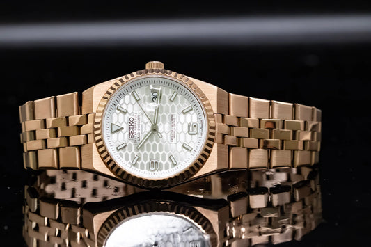 Seiko Land-Dweller Mod ‘Rose Gold/ Honeycomb White Dial’ 39