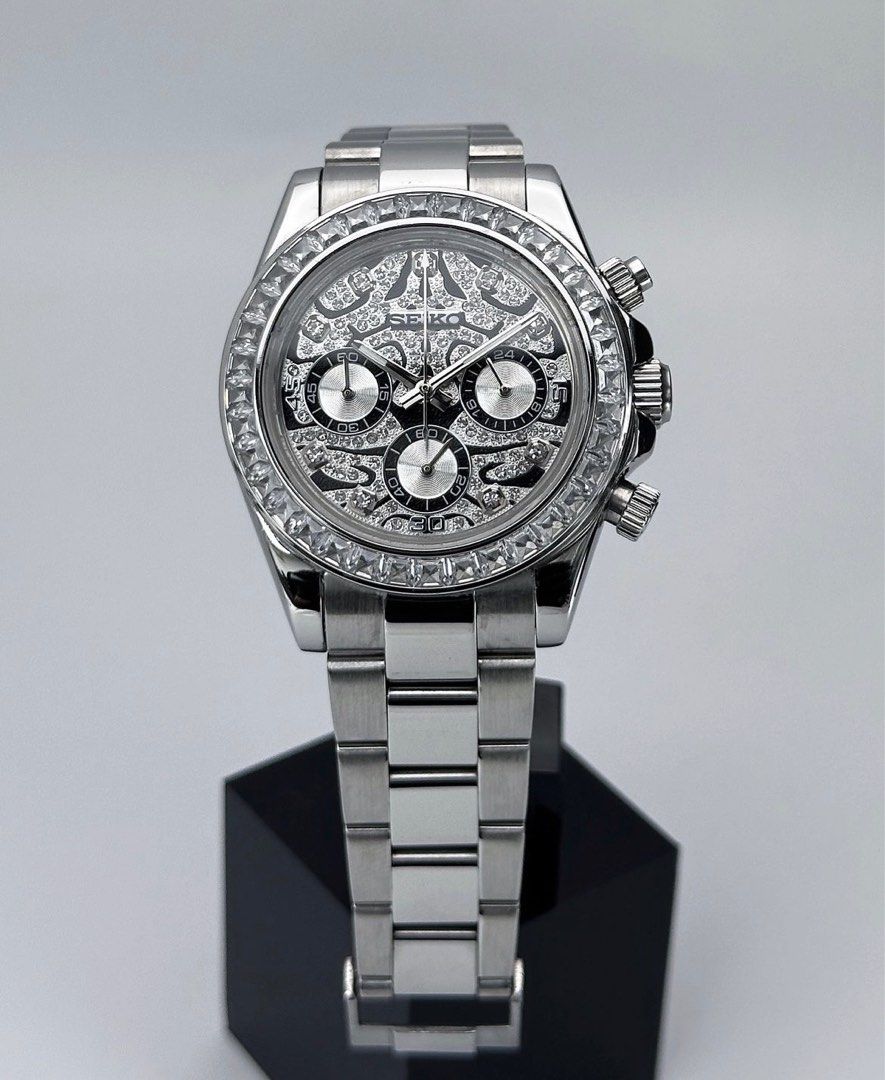 Seiko Daytona Mod Silver ‘Eye of the Tiger’ 40mm (full bracelet)