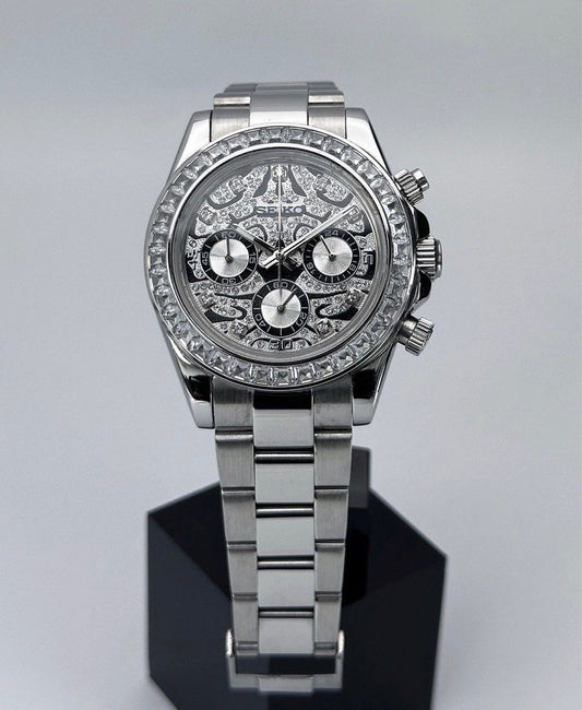 Seiko Daytona Mod Silver ‘Eye of the Tiger’ 40mm (full bracelet)