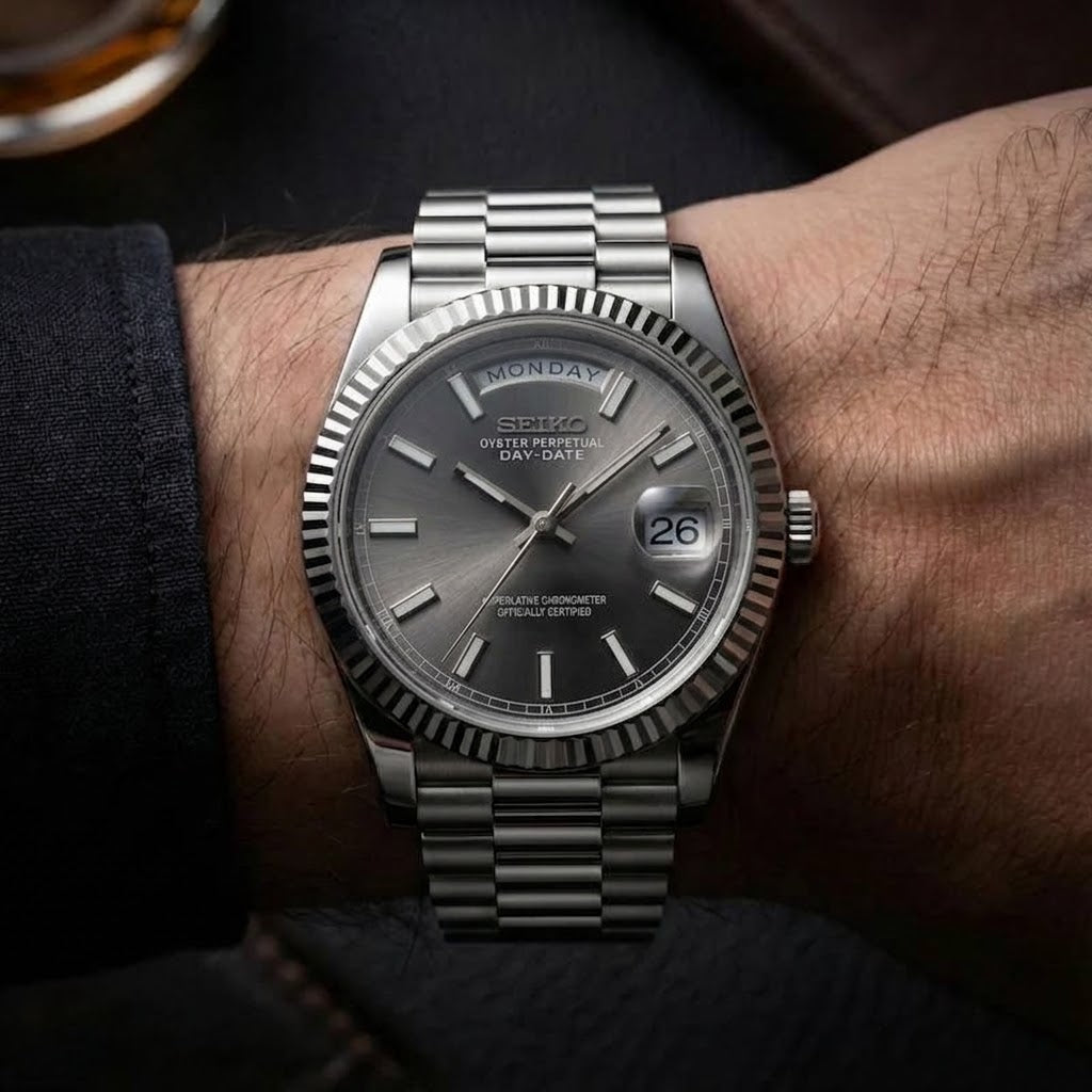 Seiko Day-date Mod ‘Grey Sunburst Stick Dial’ 39