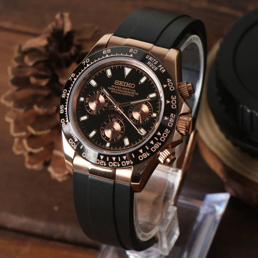 Seiko Daytona Mod Oyster-flex  ‘Rose Gold/ Black Dial’ 40