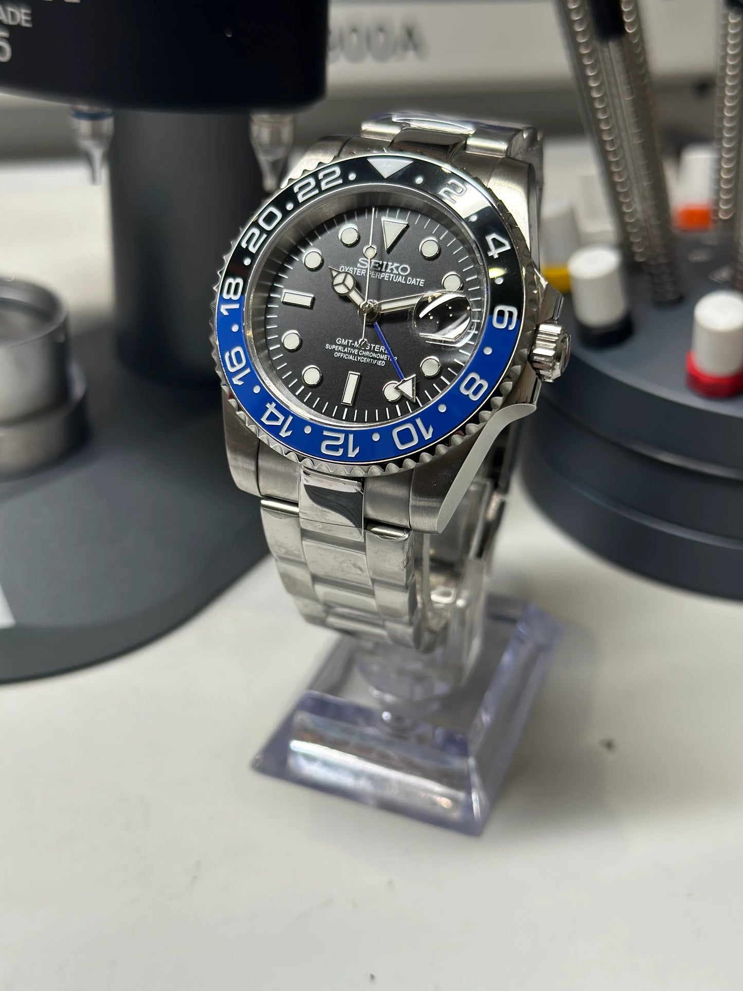 MOD GMTマスター2 NH35 自動巻 Batman Seiko GMT-Master II 40 – NH35 Mod Watch Shop