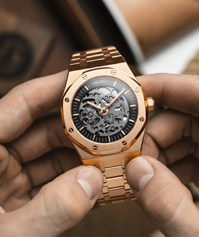 Seiko Royal Oak Skeleton Homage – Rose Gold, NH72, 41mm | NH35 Mod