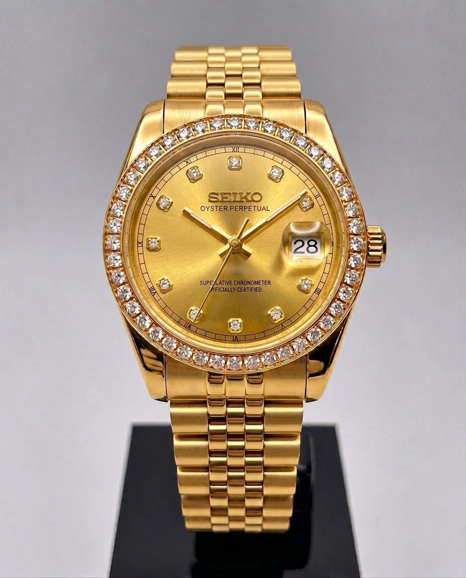 Seiko Ladies Date-just Mod ‘Gold Diamond Bezel’ 28mm