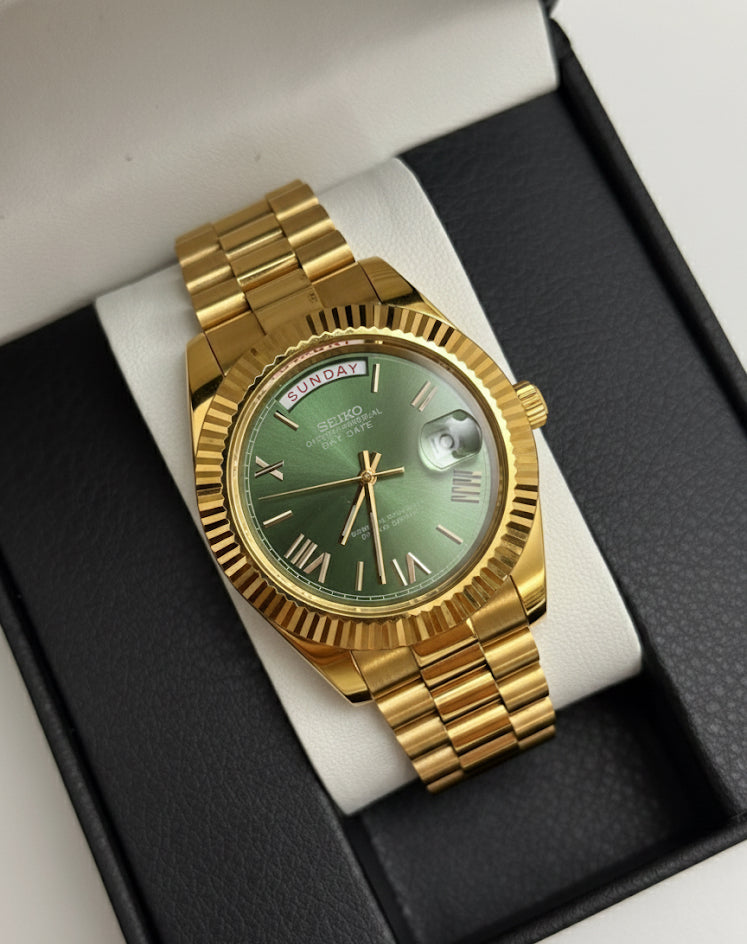 Seiko Day-date Mod ‘Yellow Gold Roman Green Dial’ 40