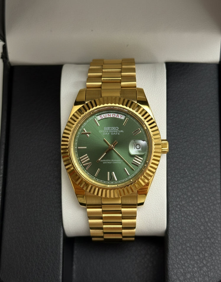 Seiko Day-date Mod ‘Yellow Gold Roman Green Dial’ 40