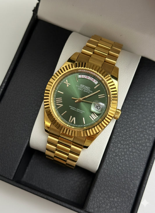 Seiko Day-date Mod ‘Yellow Gold Roman Green Dial’ 40