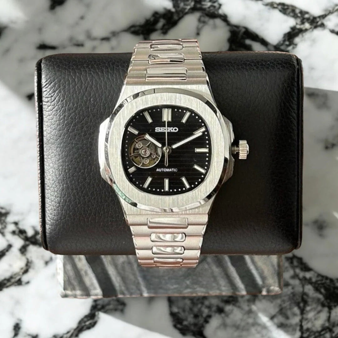 Seiko Nautilus Mod ‘Steel Black Dial Open Heart’ 40