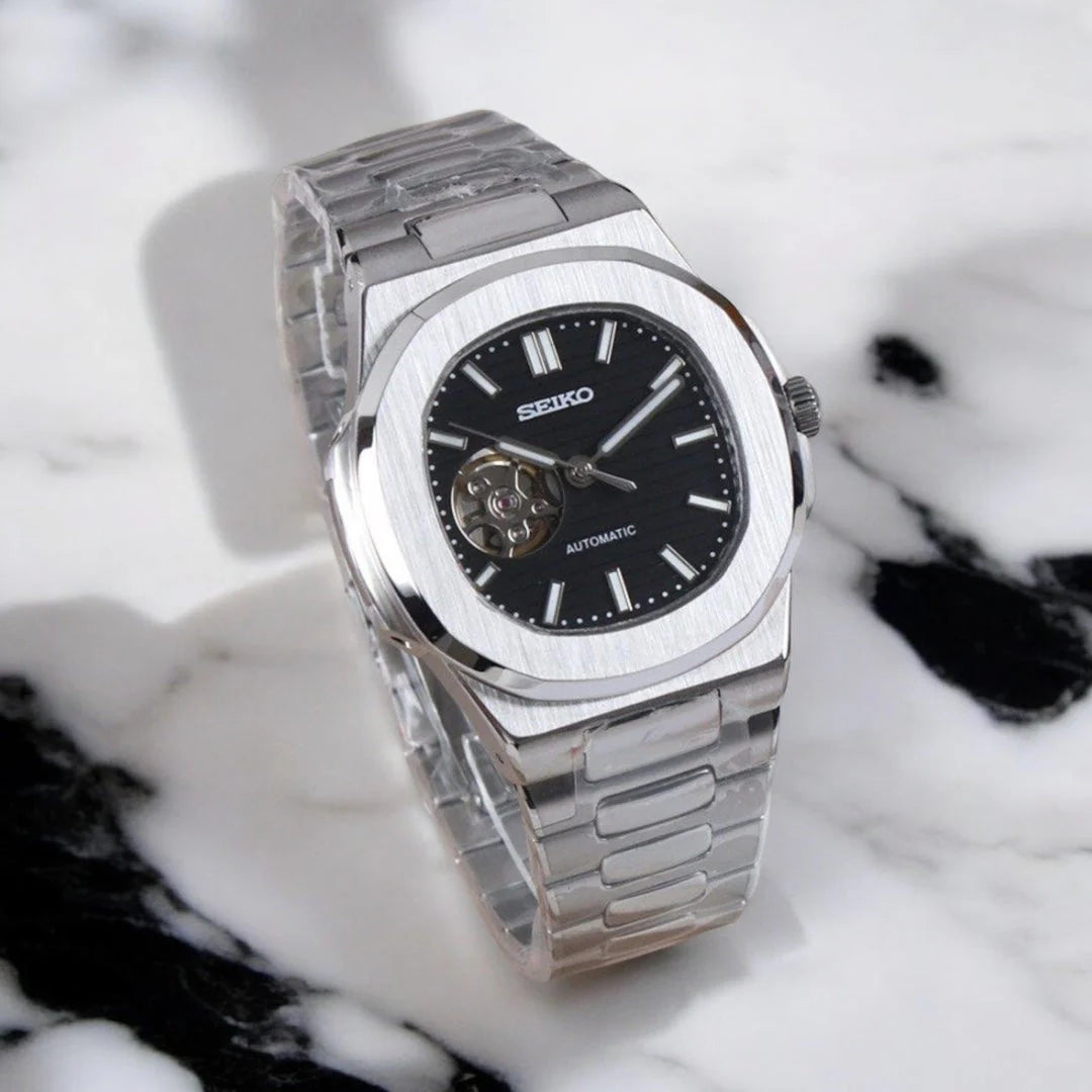 Seiko Nautilus Mod ‘Steel Black Dial Open Heart’ 40