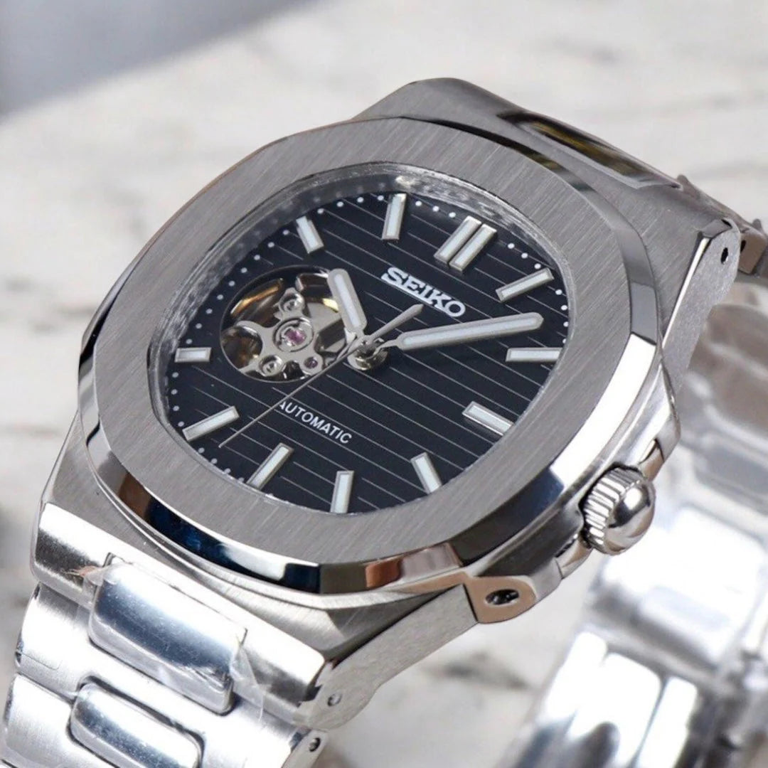 Seiko Nautilus Mod ‘Steel Black Dial Open Heart’ 40