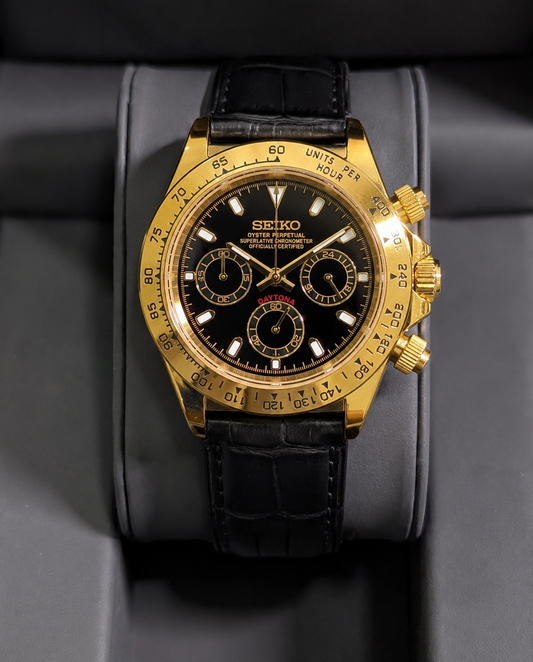 Seiko Daytona Mod ‘Gold Black Leather Strap’ 40