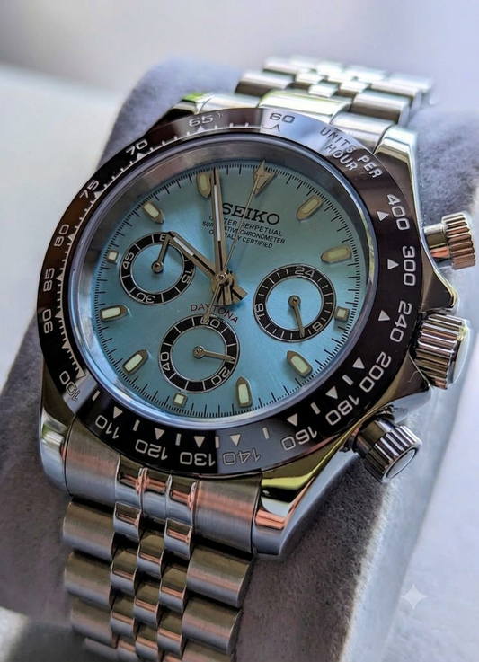 Seiko Daytona Mod ‘Steel/ Aqua Blue Dial’ -Jubilee 40