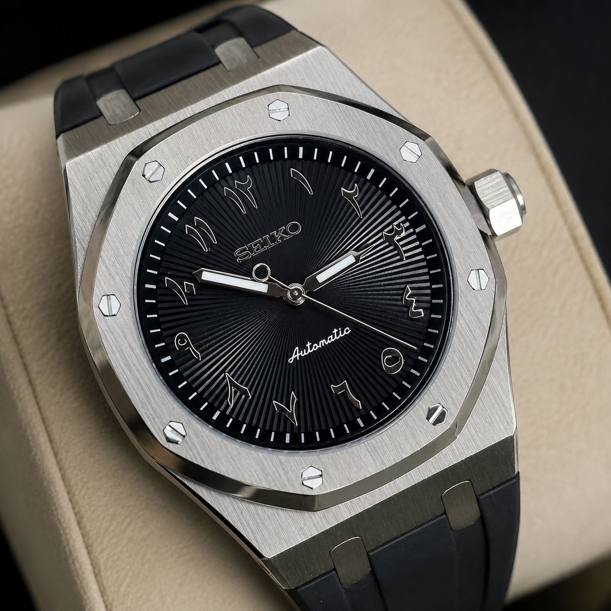 Seiko Royal Oak Mod ‘Black Arabic Dial/ Rubber Strap’ 41