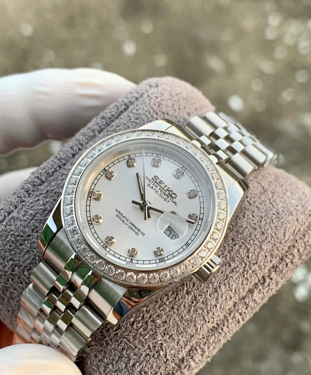 Seiko Date-Just Mod 34mm Diamond Bezel/Dial